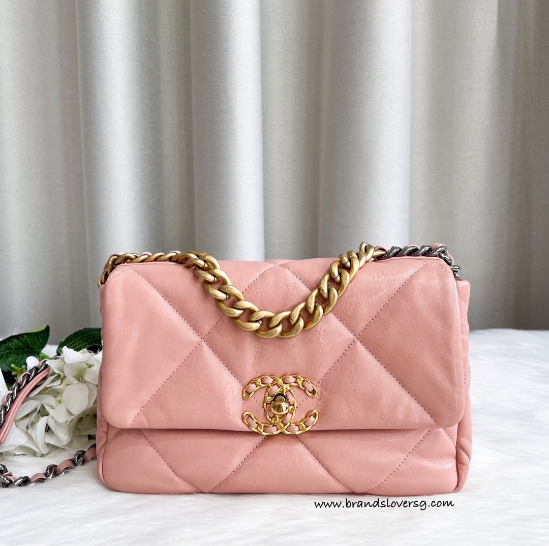 CHANEL Goatskin Quilted Large Chanel 19 Flap Dark Pink