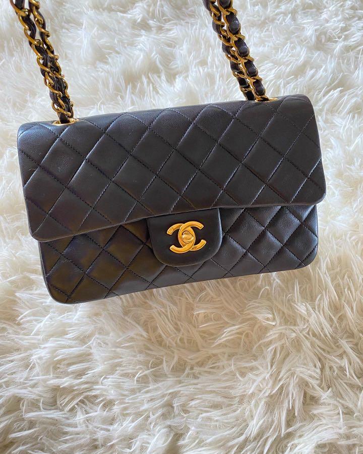 Chanel Vintage Black Small Classic Flap in 24k GHW, Luxury, Bags & Wallets  on Carousell