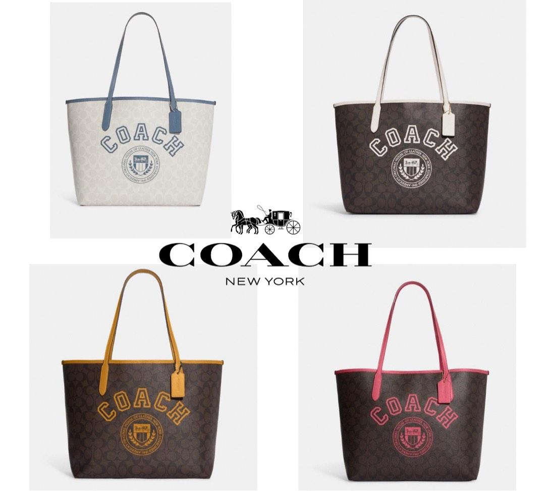 Coach Outlet Women's City Tote in Signature Canvas with Varsity Motif - Brown