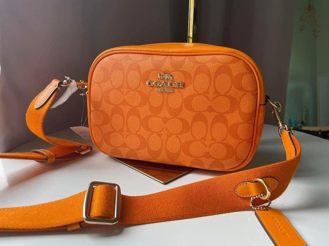 Coach Jamie Camera Bag In Blocked Signature Canvas CA169 Orange Pale