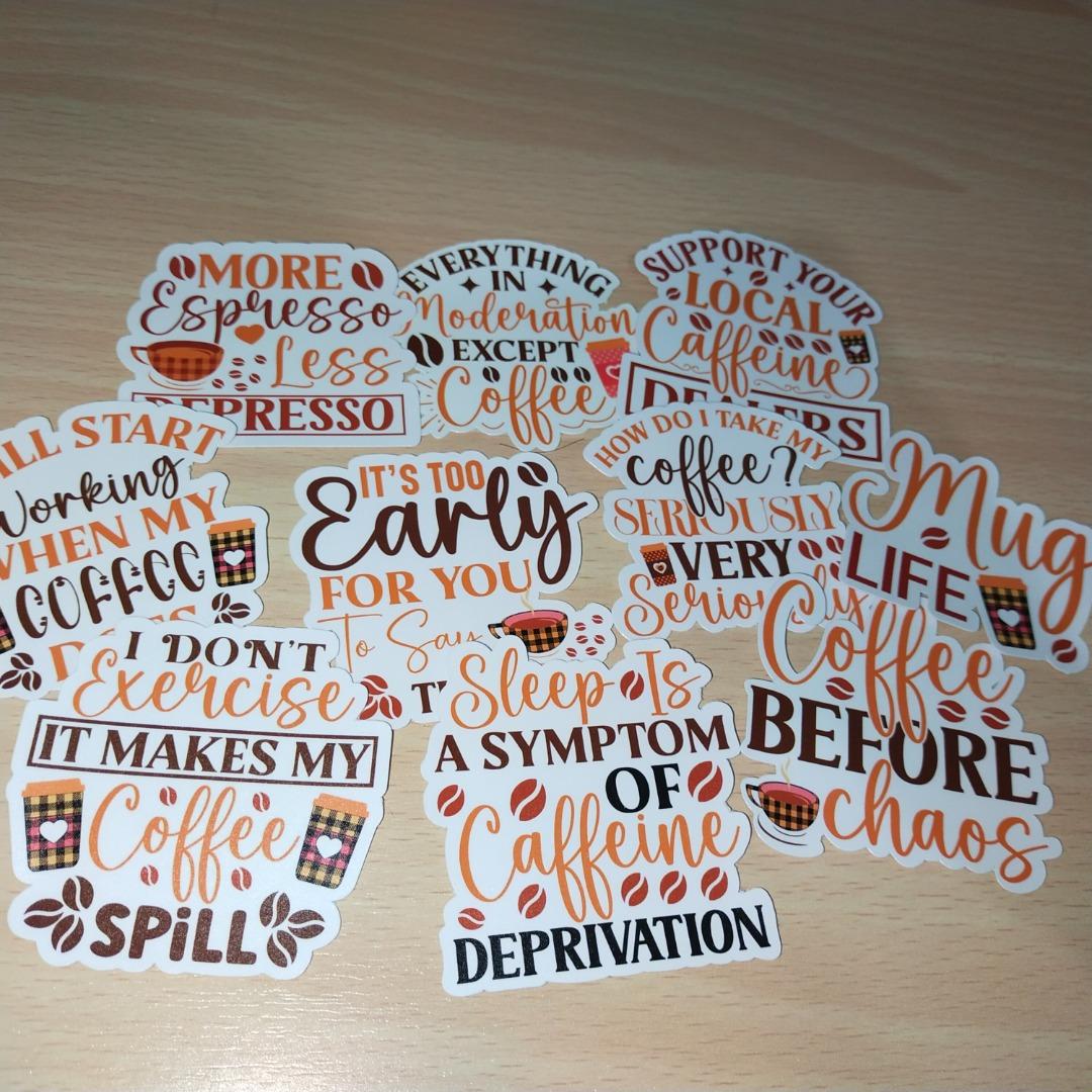 Coffee Stickers | 10 pcs | Matte Laminate, Waterproof & Tearproof ...