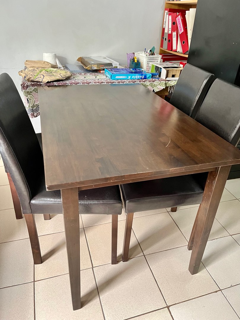 Dining table solid Malaysian wood 4seater, Furniture & Home Living