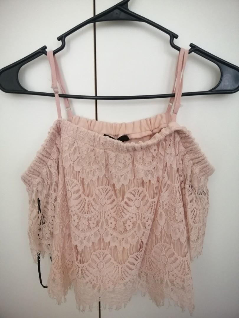 F21 lace off shoulder top with strap (Category: Blouses) located in Cebu City. Submitted by declutter101_ (Listing ID 1179717310, Image 1). Description: The size is large but could small..