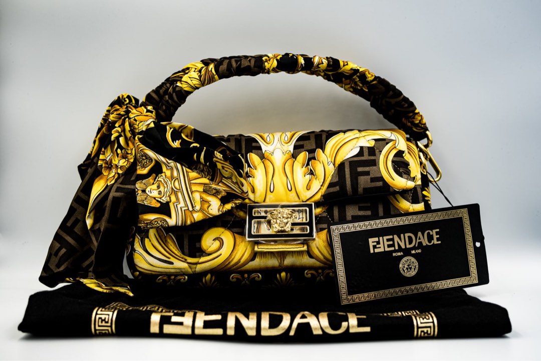 FENDI X VERSACE Silk Fendace FF Baroque Quilted Scarf Baguette White Gold |  FASHIONPHILE