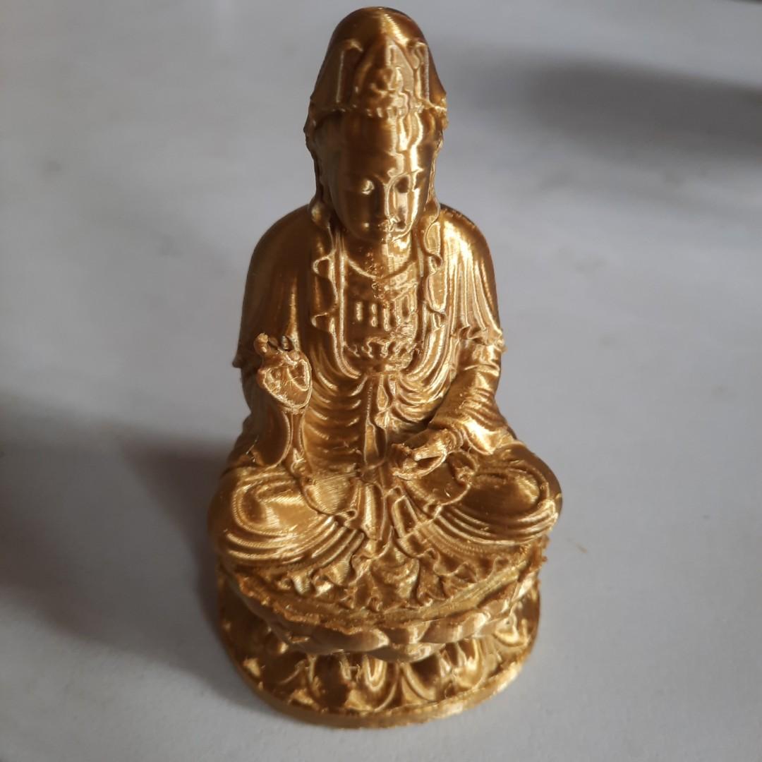 Guan Yin 3D printed statue figurine gold chinese buddhist goddess of mercy, Hobbies & Toys