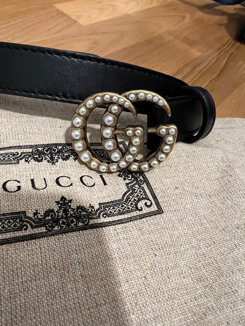 Leather belt with pearl double g buckle store
