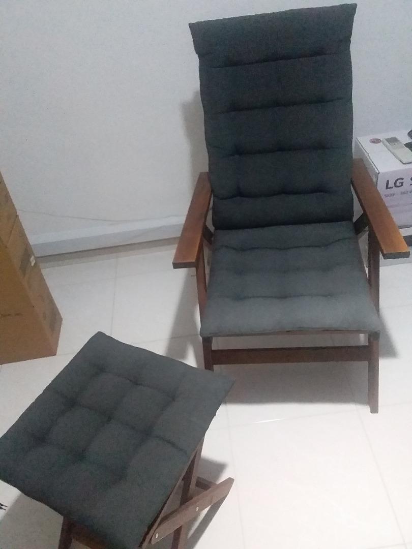 Ikea Applaro outdoor reclining chair and stool with cushions, Furniture