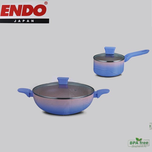 Japan Non Stick Endo Cookware 32cm Wok And 16cm Stock Pot Both With Glass Lid Flash Sales 2