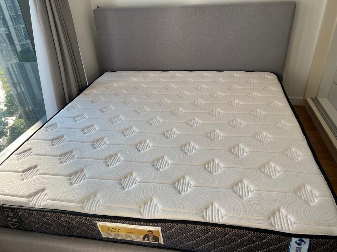 King Koil King size bed + custom made sewn cusion and wood bed frame