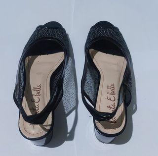 LA VITA E BELLA Twinkle Sepatu Sandal Block Heels Wanita Model Slingback dan Glitter Hitam