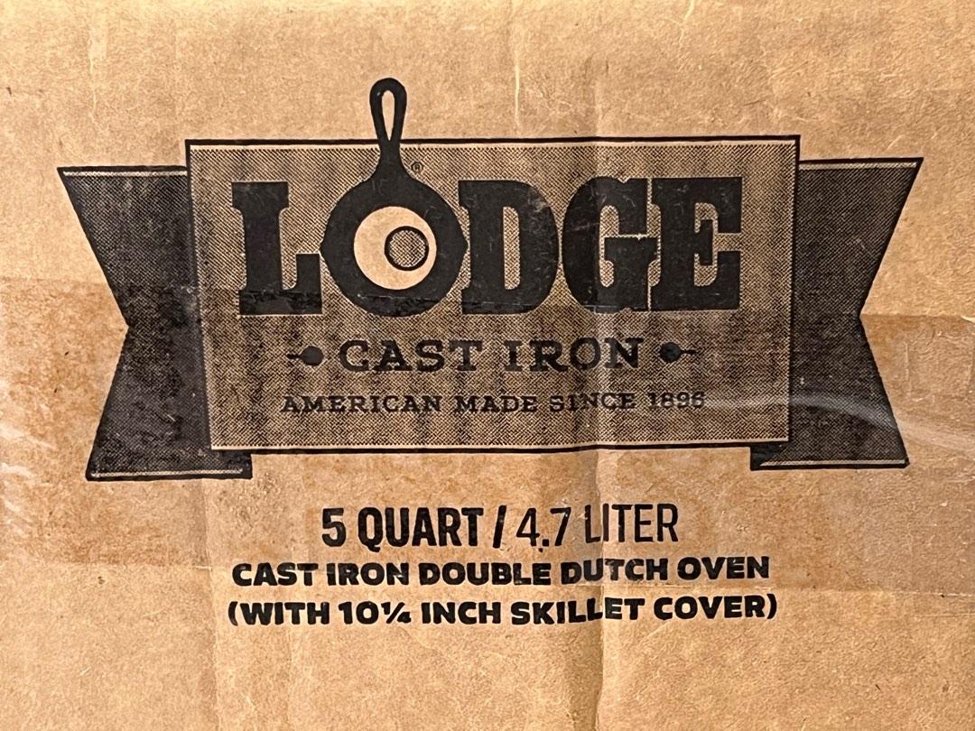 LODGE Cast Iron Double Dutch Oven 4.7L, Furniture & Home Living