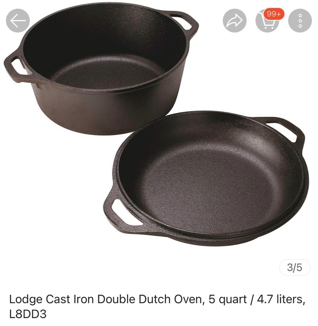 LODGE Cast Iron Double Dutch Oven 4.7L, Furniture & Home Living ...