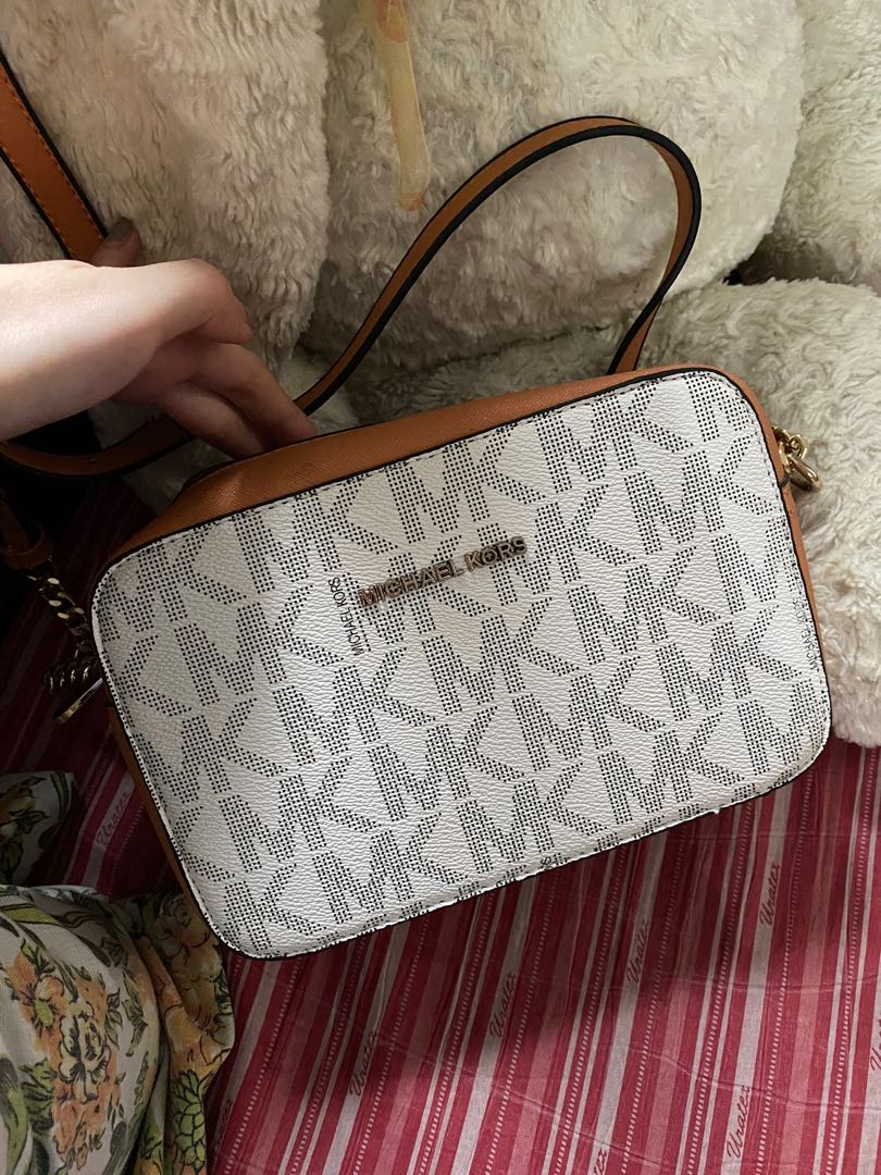 Michael kors MK sling bag white grey cream beige shoulder bag, Women's