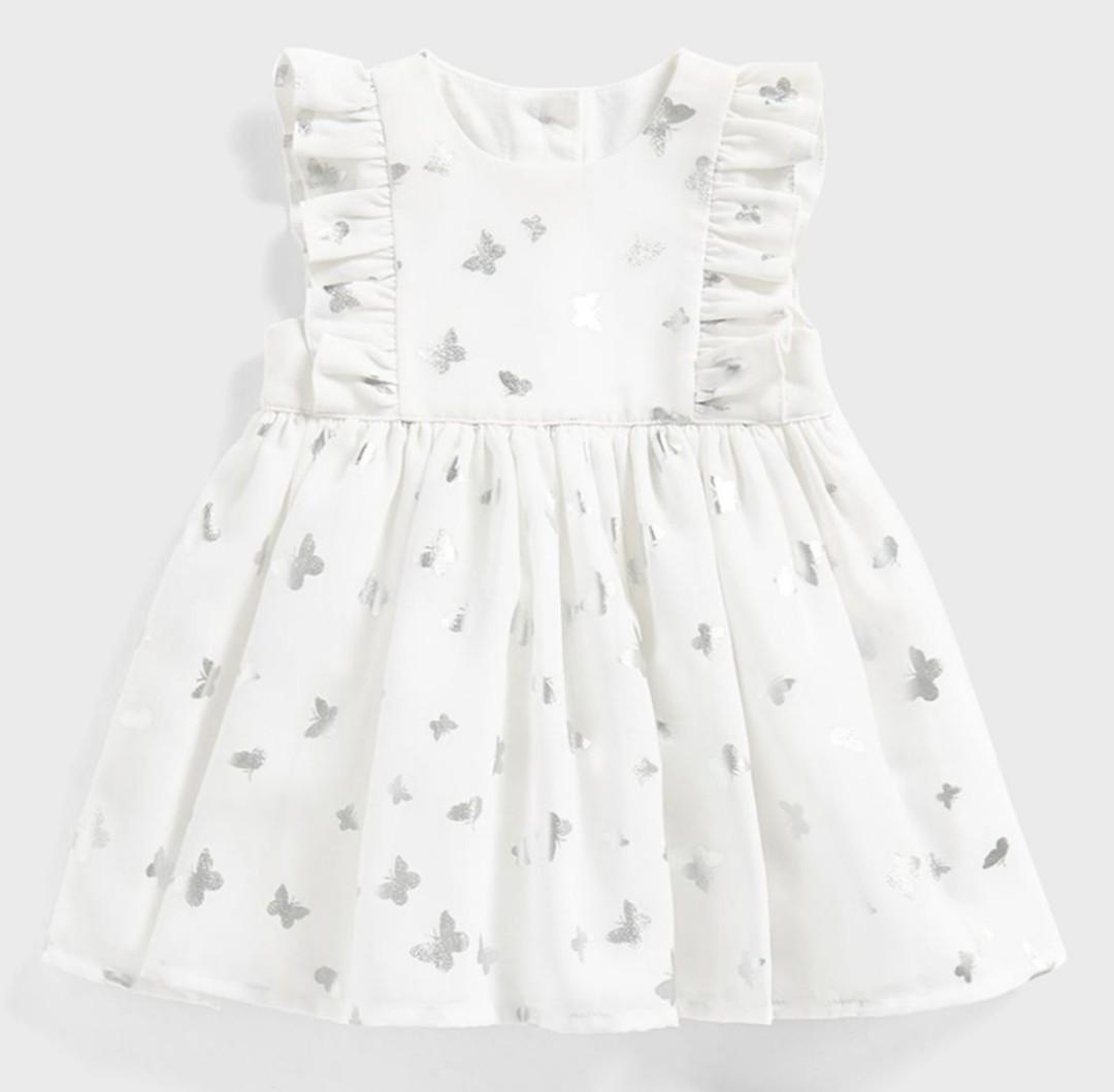 Mothercare Silver Butterfly White Dress 1 3M