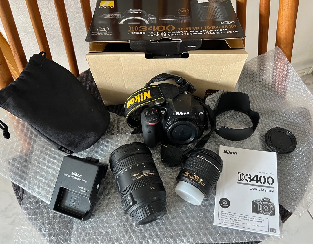 Nikon D3400 DSLR camera + lens 1855mm & 18200mm with UV PROTECTOR 72mm lens more FREEBIES Sd