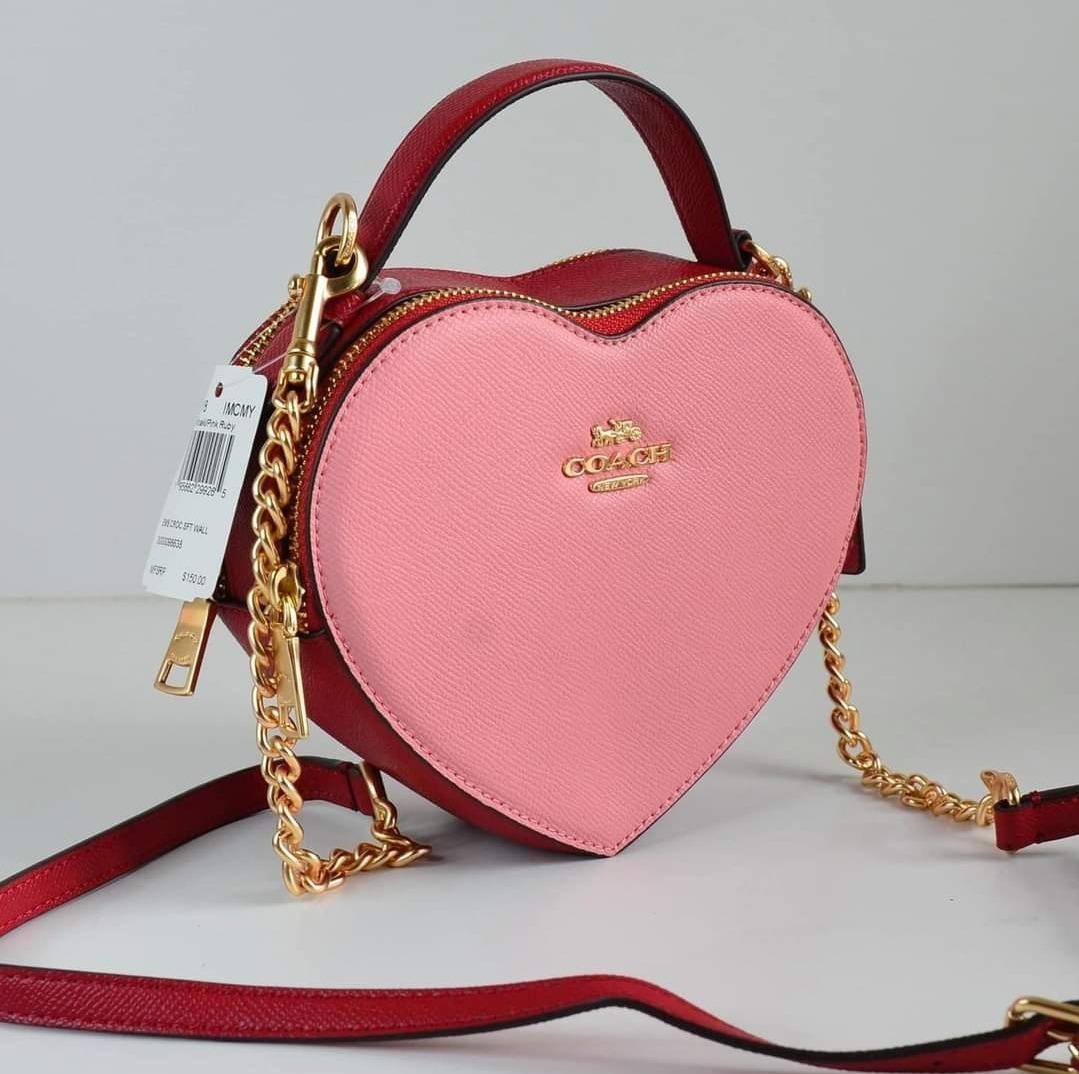 Coach Heart Crossbody True Pink in Crossgrain Leather with Gold-tone - US