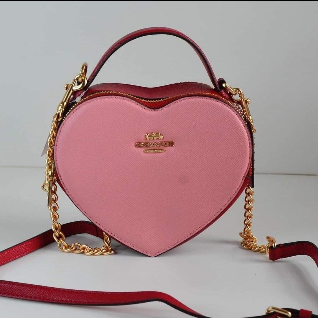 Coach Heart Crossbody True Pink in Crossgrain Leather with Gold