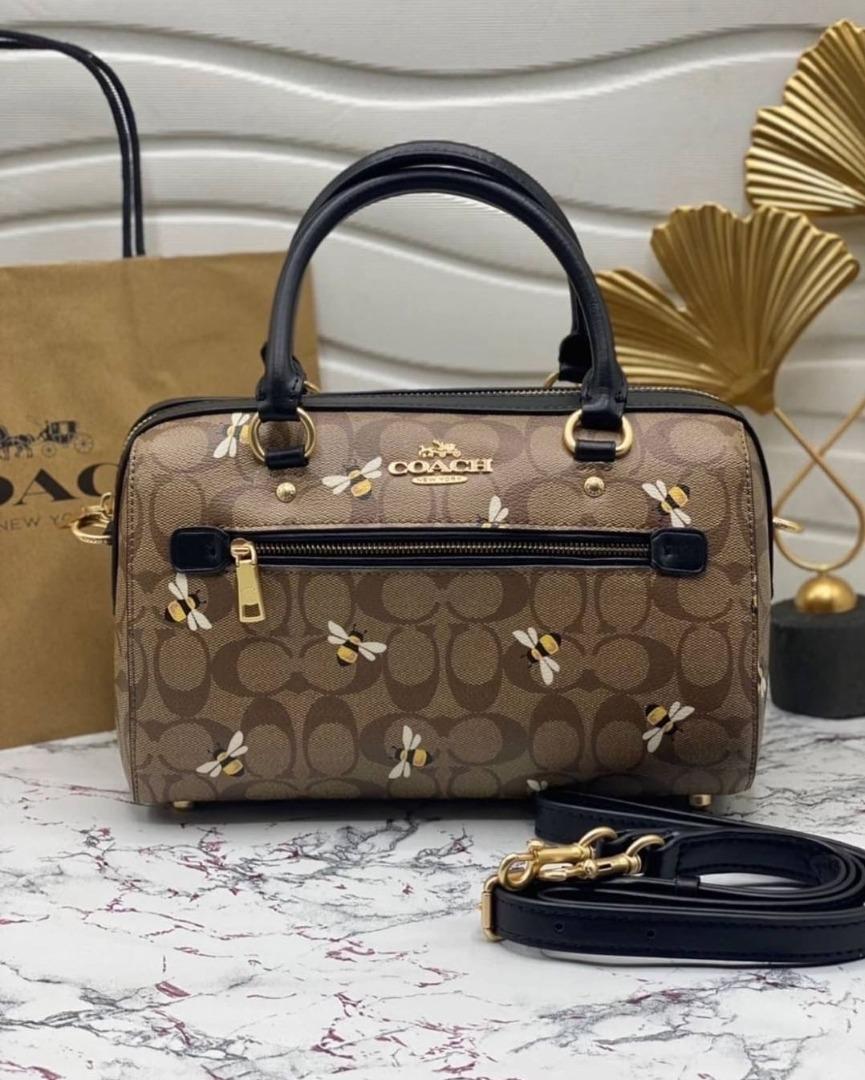 Original Coach Rowan Satchel Bag In Signature Canvas With Bee Print