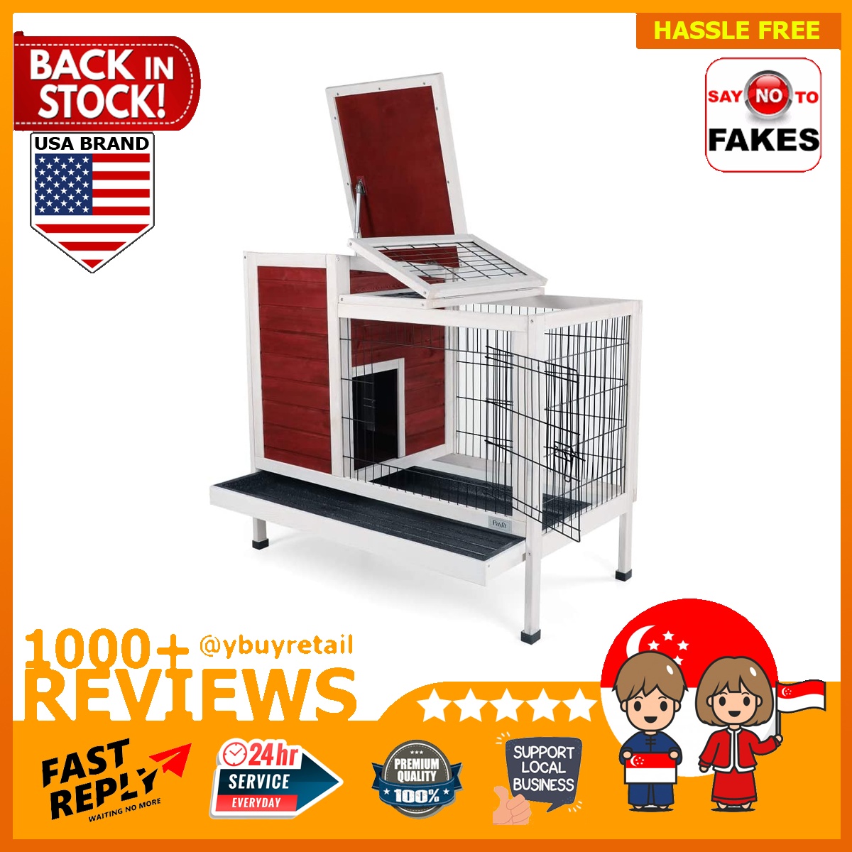 Petsfit Rabbit Hutch Indoor Bunny Cage with Pull Out Tray, Guinea Pig