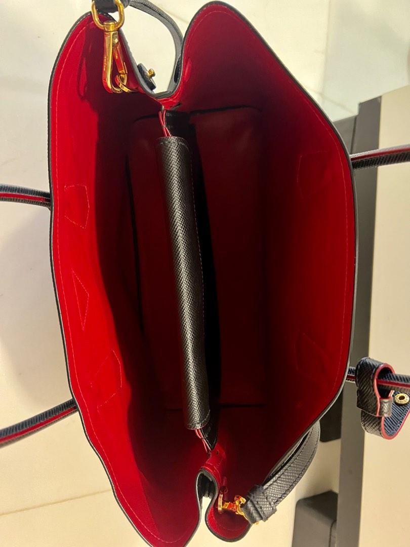 Prada Small Saffiano Cuir Leather Double Bag Black Red $4,400 Purse Handbag