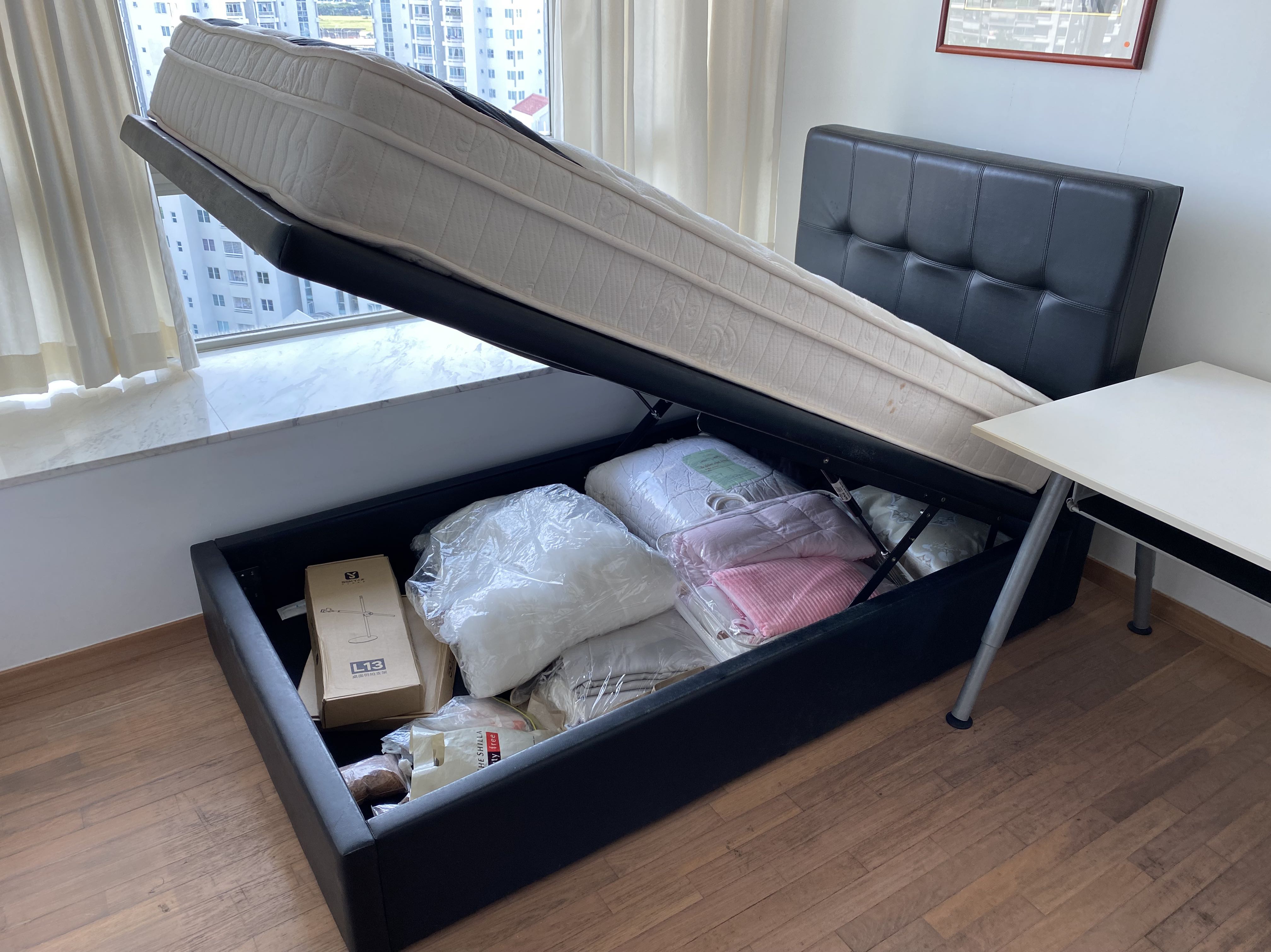 Super single bed frame with storage, Furniture & Home Living, Furniture ...