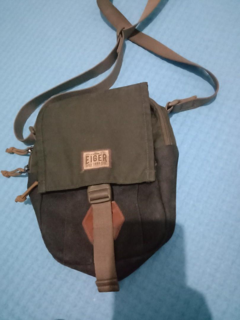 Tas Sling Bag Eiger warna Hijau Army, Fesyen Pria, Tas & Dompet , Tas