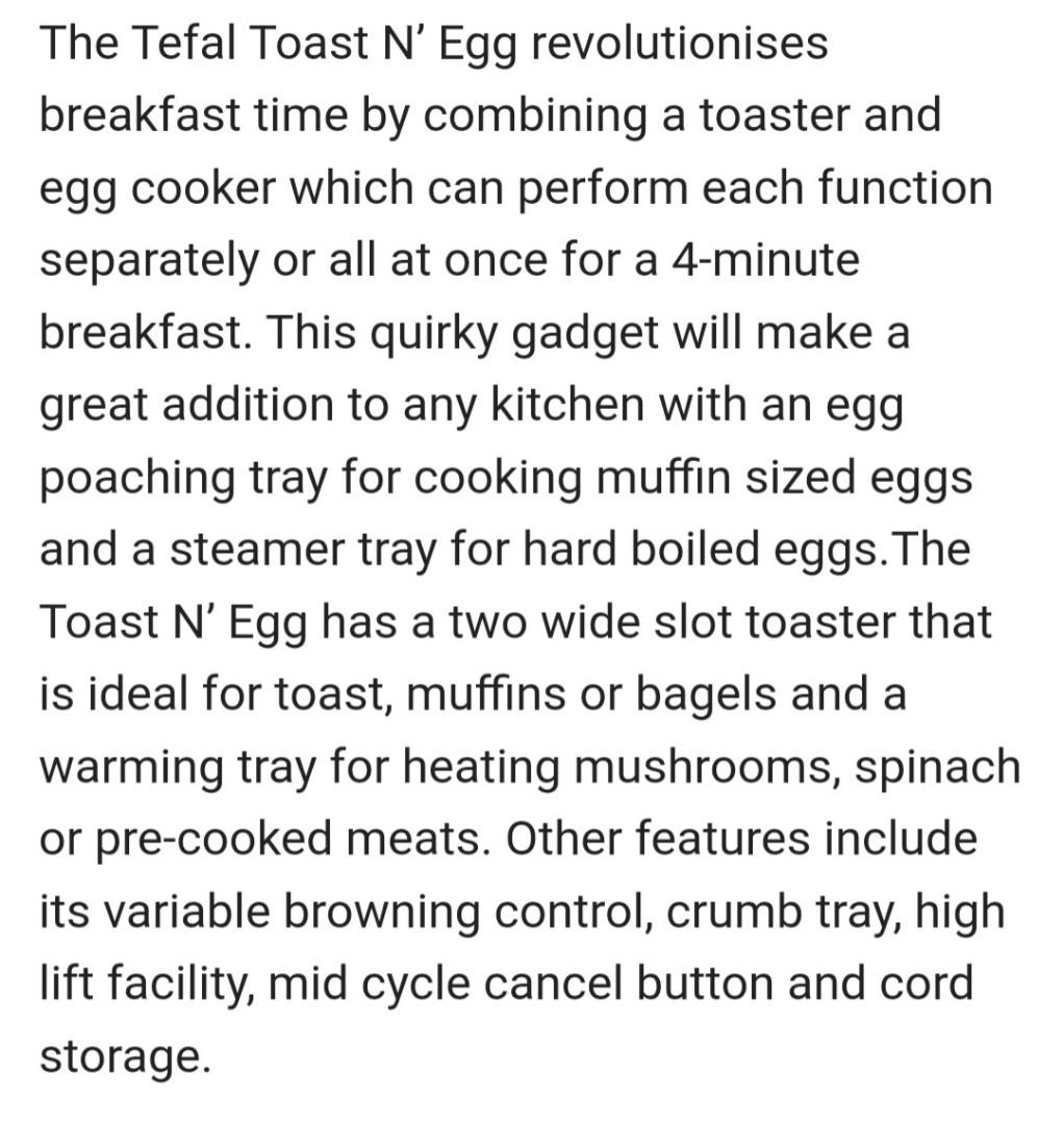 Tefal Toast N Egg (TT5500), TV & Home Appliances, Kitchen Appliances