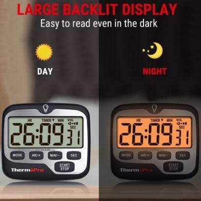 ThermoPro TM01 Digital Kitchen Timer, Clock, LOUD Alarm, countup and ...
