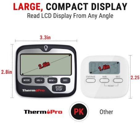 ThermoPro TM01 Digital Kitchen Timer, Clock, LOUD Alarm, countup and ...
