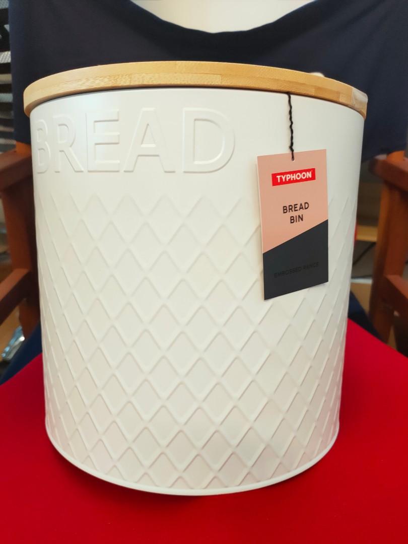 Typhoon Embossed White Bread Bin with Bamboo Lid, Furniture & Home