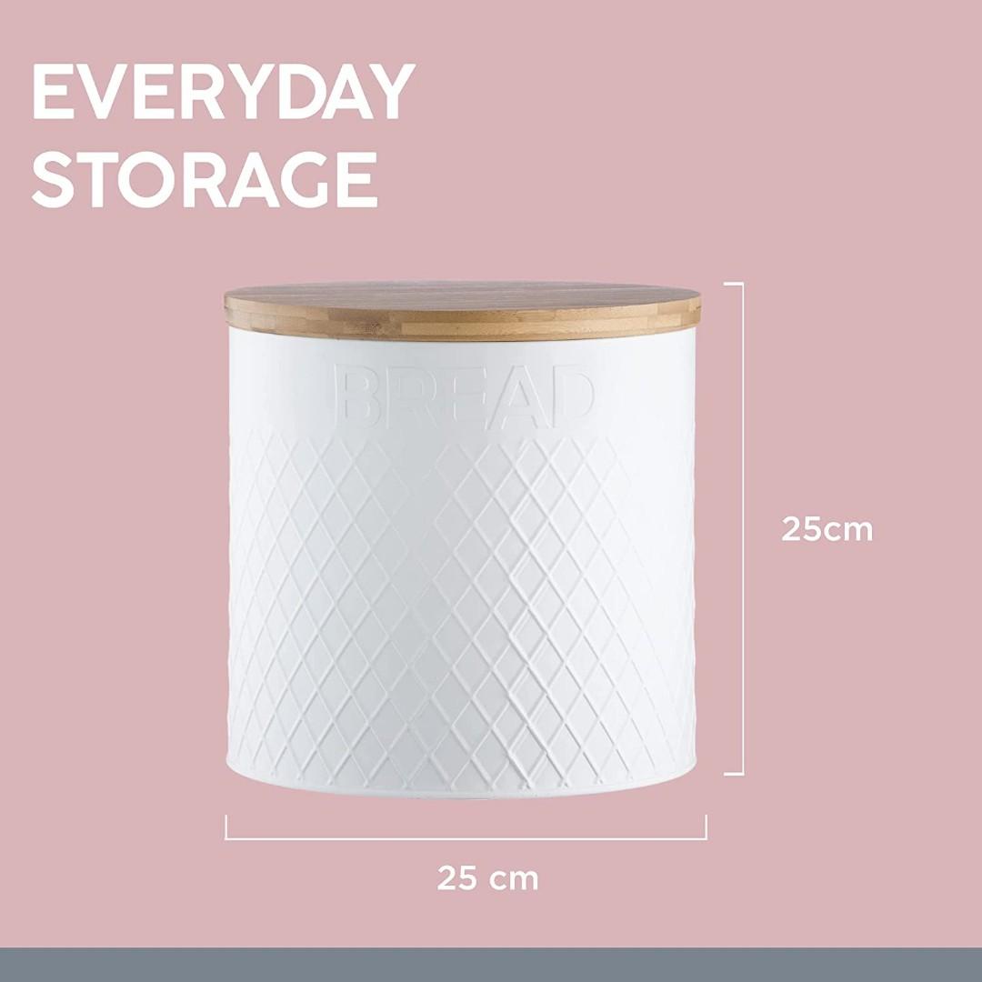 Typhoon Embossed White Bread Bin with Bamboo Lid, Furniture & Home