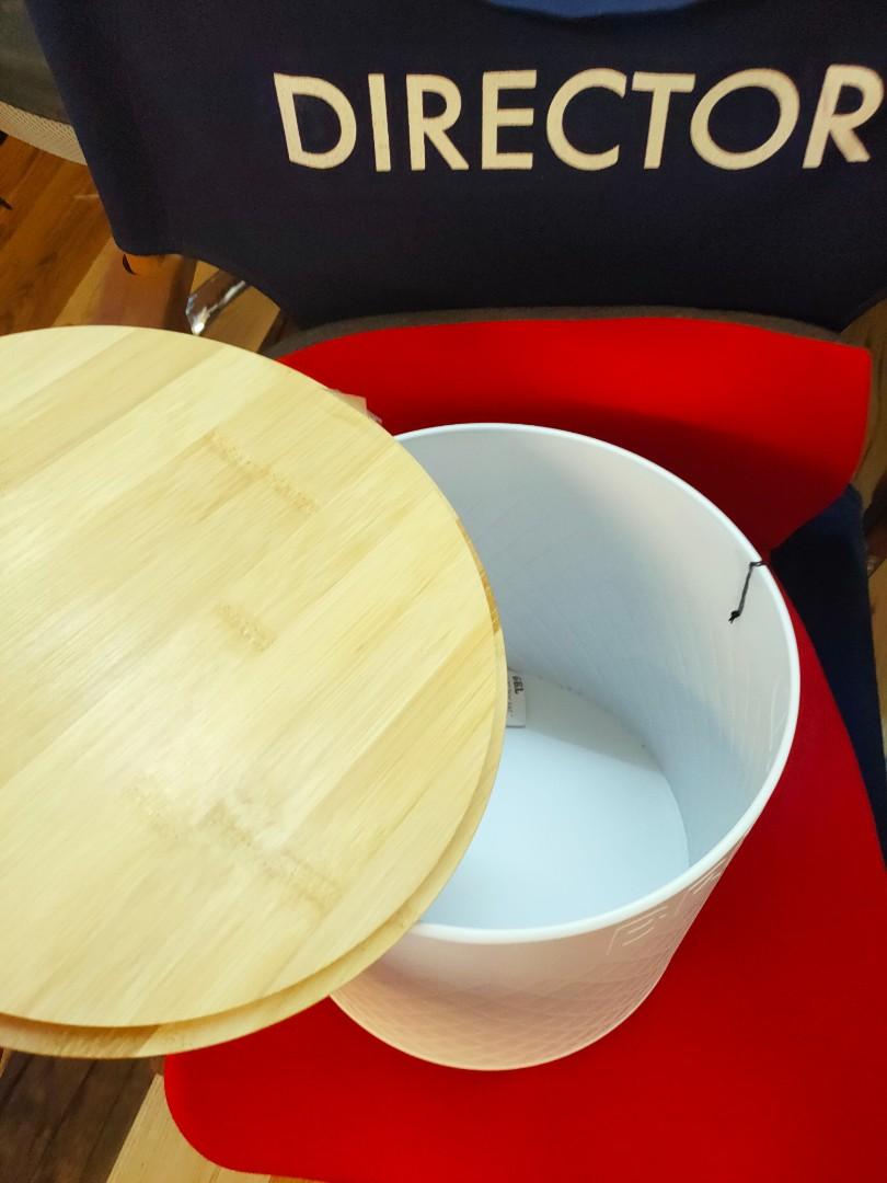 Typhoon Embossed White Bread Bin with Bamboo Lid, Furniture & Home