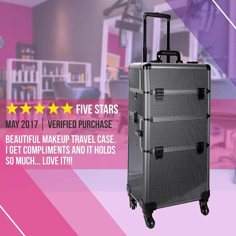 Ver Beauty Professional Rolling Makeup Case, Heavy Duty Hair Stylist