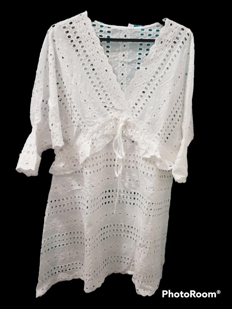 White Eyelet Cover Up, Women's Fashion, Dresses & Sets, Dresses on