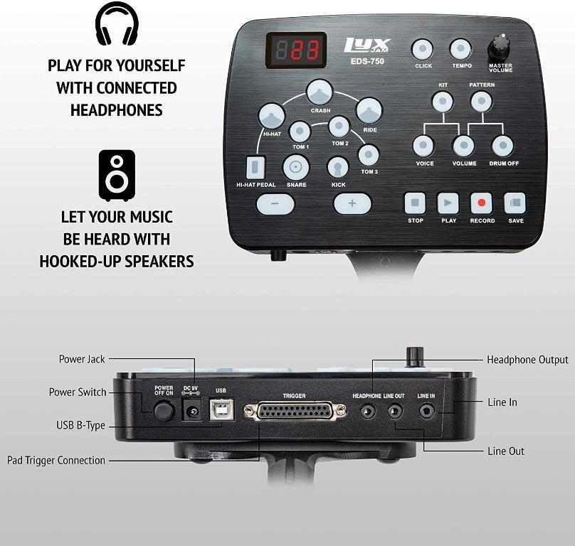 [YBR] LyxJam 7Piece Electronic Drum Kit, Professional Drum Set with