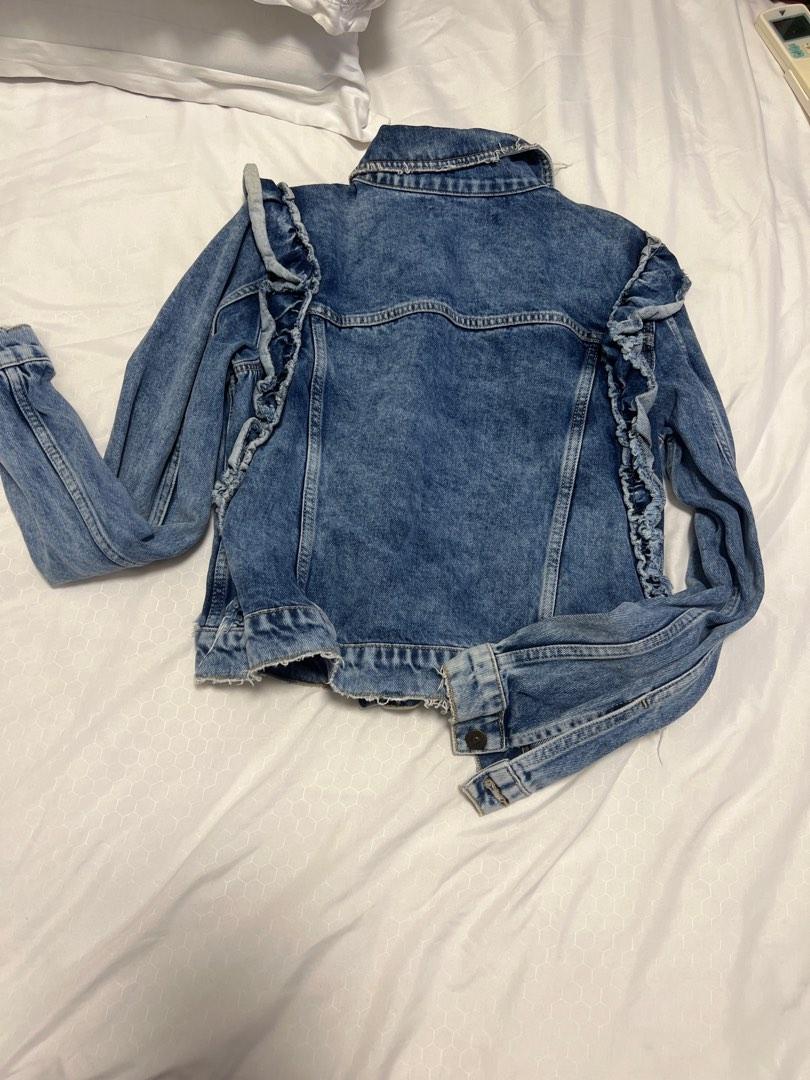 Ruffled denim jacket zara on sale