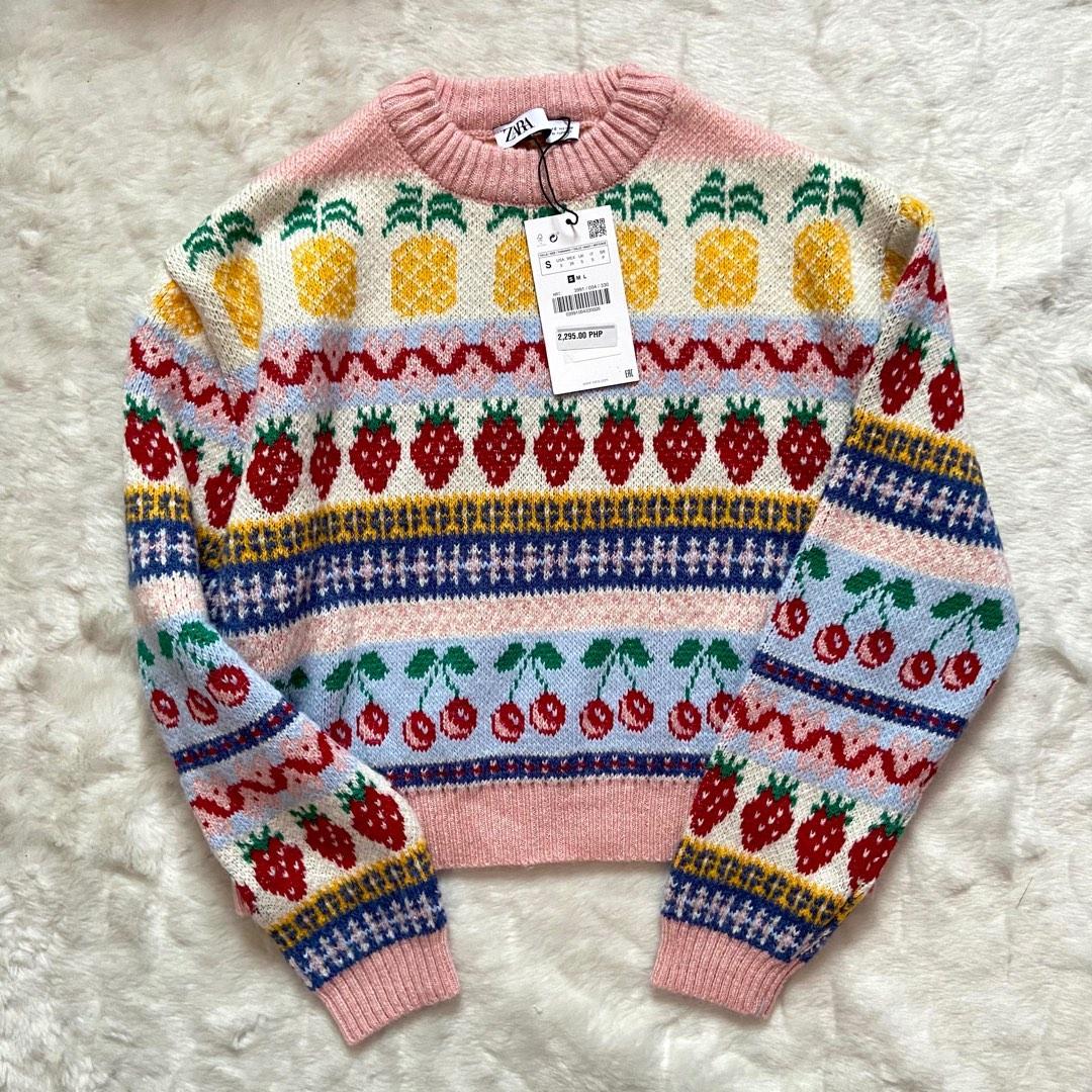 ZARA FRUIT JACQUARD SWEATER, Women's 