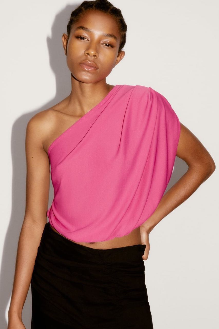 Zara fuchsia draped asymmetrical top, Women's Fashion, Tops, Others