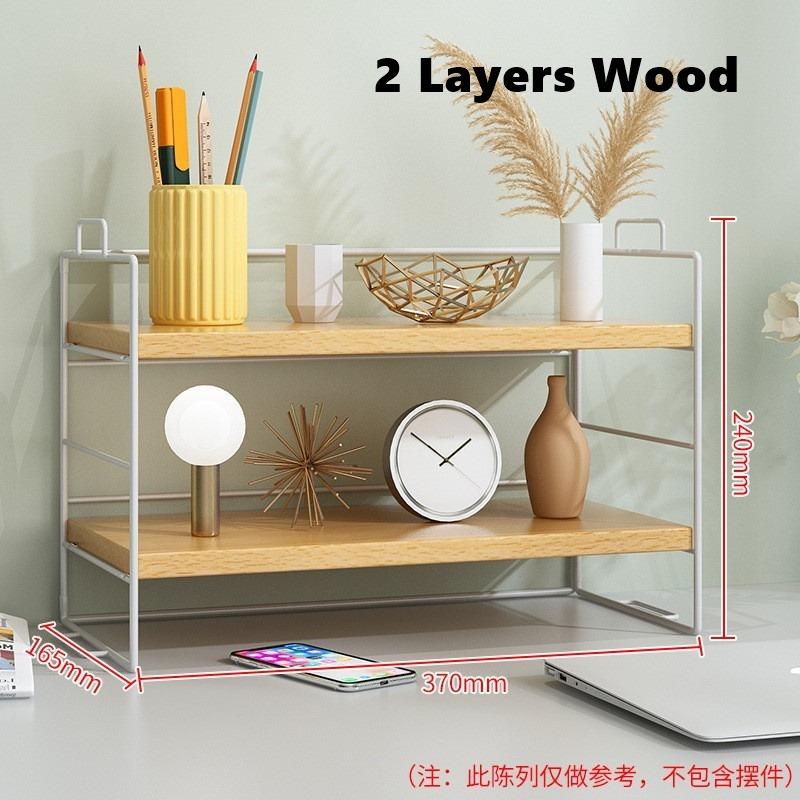 1/2/3 Tiers Desktop Shelf Organizer Adjustable Wood Display Desk Shelf ...