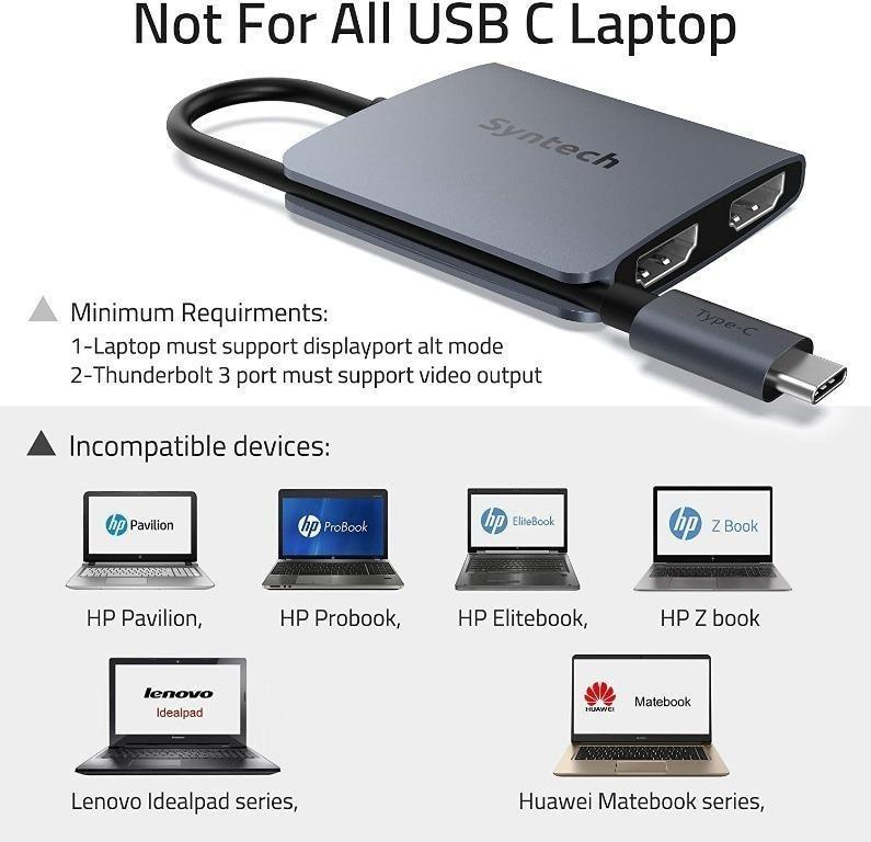 [1461] Syntech USB C to Dual HDMI Adapter, Type C (Thunderbolt 3) Dual