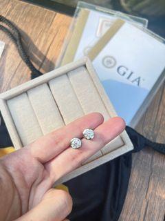 1 carat each round brilliant natural diamond earrings GIA