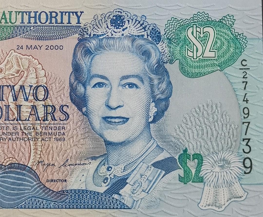 2000 Bermuda $2 old bank note Queen Elizabeth II World/Singapore ...