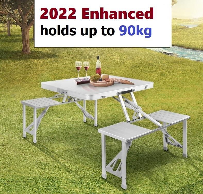 2022 Enhanced】Outdoor Foldable Folding Table and Chair Set Portable Table  Picnic Table with 4 Seats Chairs - Aluminum Alloy, Furniture & Home Living,  Furniture, Tables & Sets on Carousell