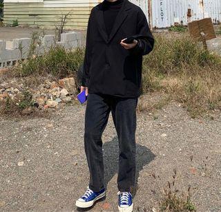 韓國素面牛仔直筒褲 寬褲  深煙灰