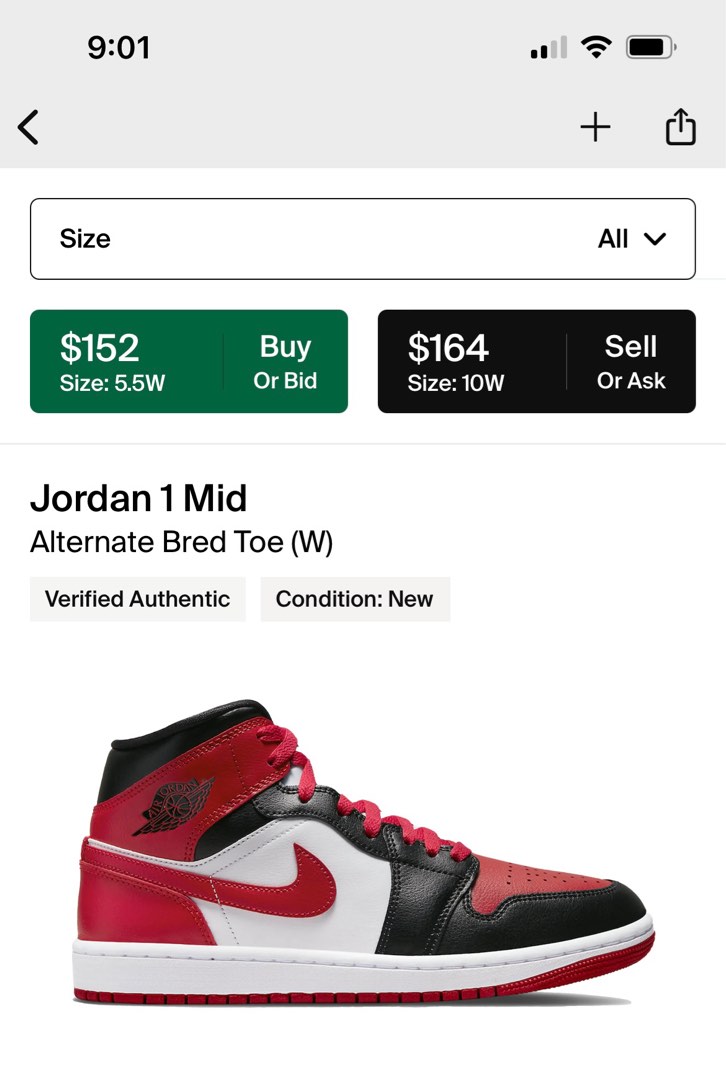 air jordan 1 bred toe for sale