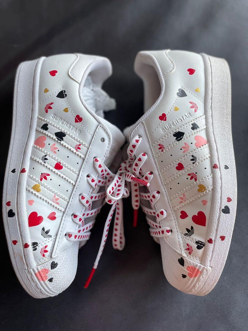 Adidas originals superstar trainers with heart print in white clearance