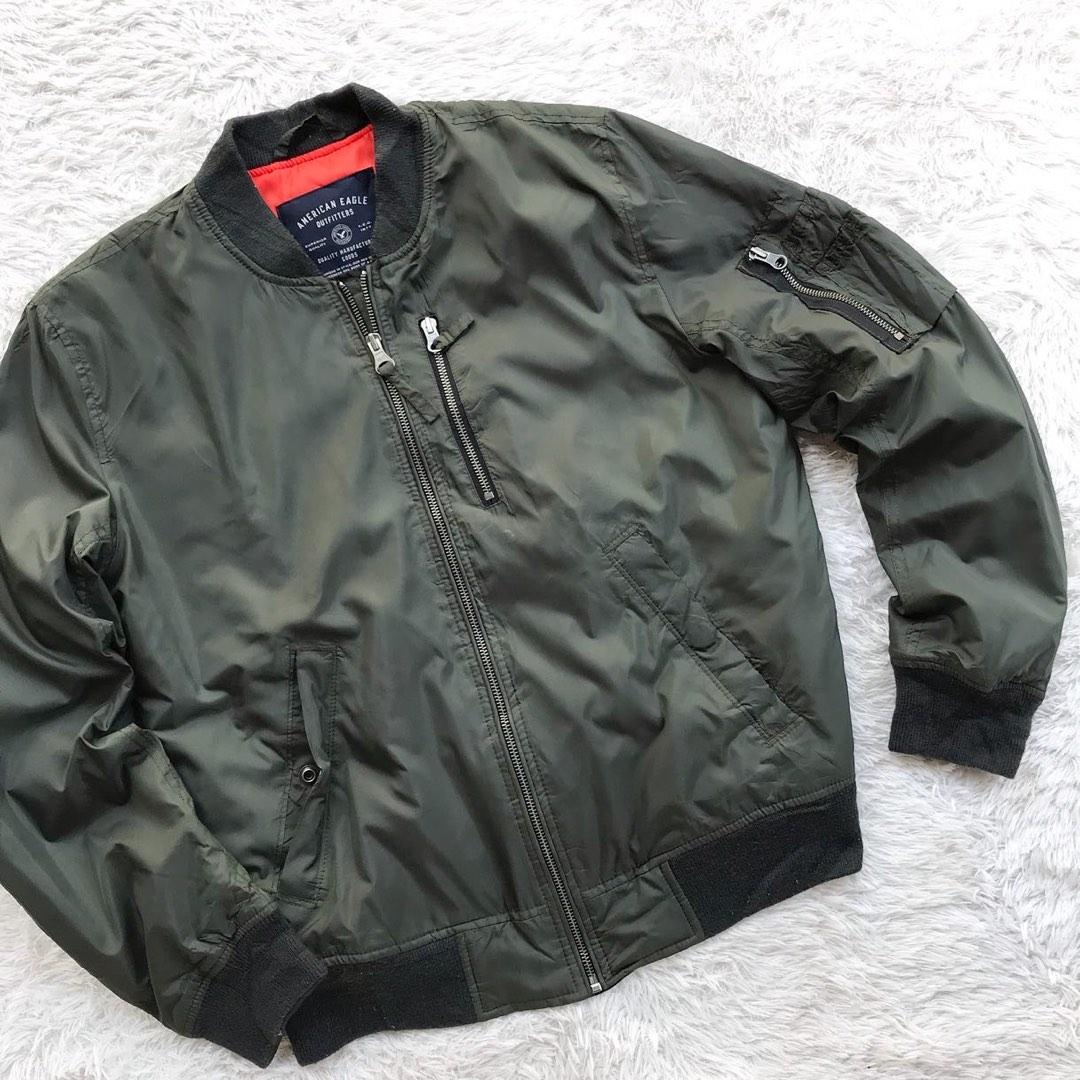 American Eagle Outfitters MA-1 Bomber Nylon Jacket Olive Green, Fesyen  Pria, Pakaian Baju Luaran di Carousell