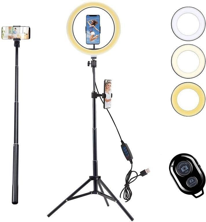 RealPlus 10" Ring Light With Tripod & Phone Holder – 3 Color Modes, 10 Brightness Levels For Videos, Selfies, Makeup