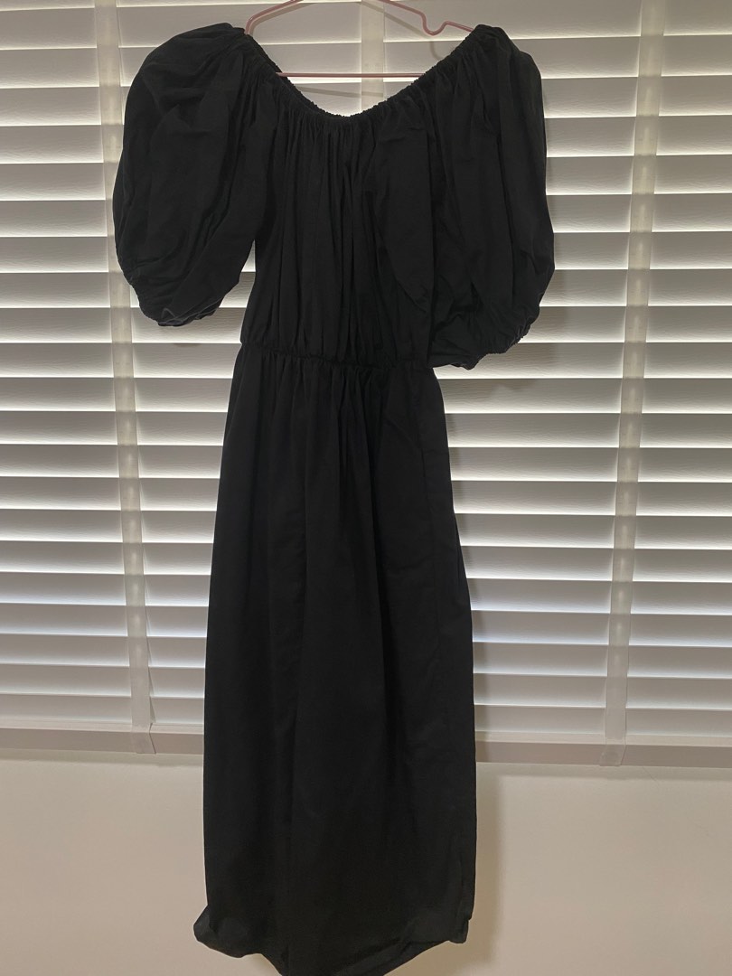 Puff Sleeve Slit Dress Black