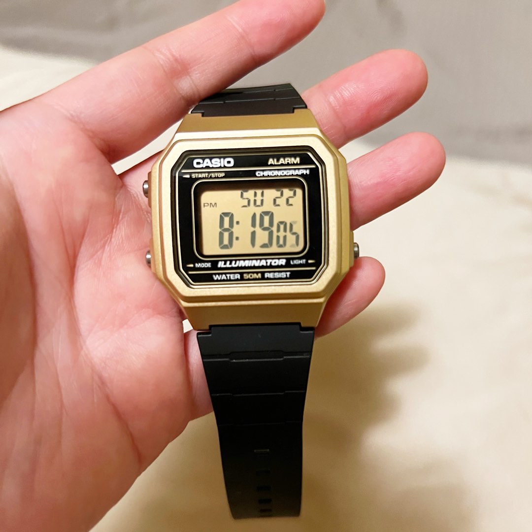 CASIO Digital Watch Gold Face Black Strap